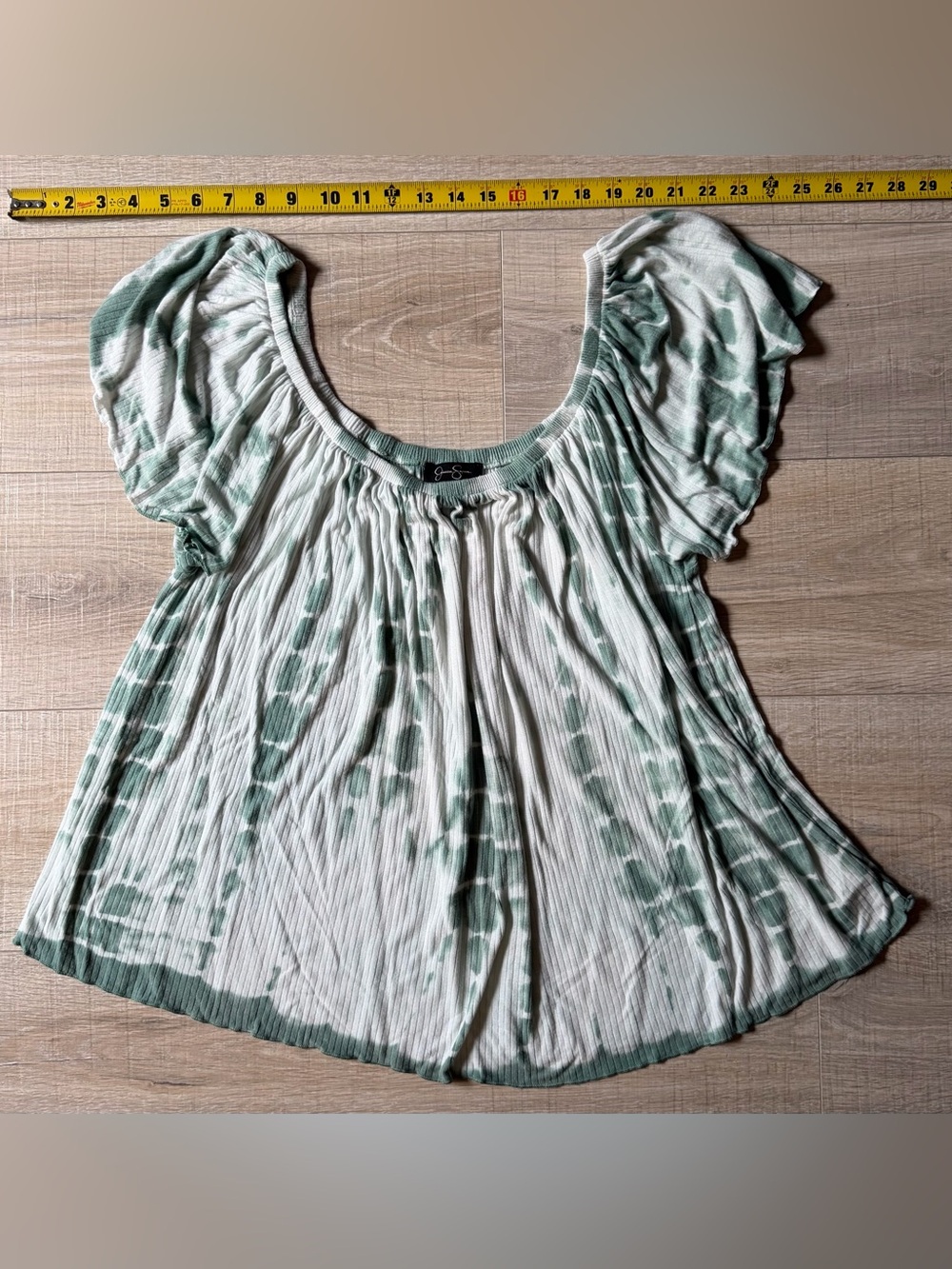 Jessica Simpson Green Tie-Dye Scoop Neck Puff Sleeve Tunic